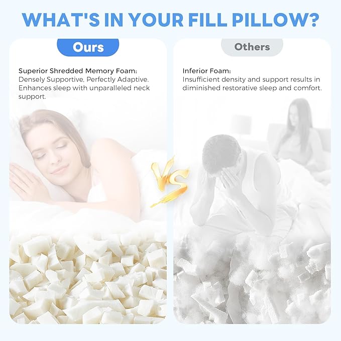 Cooling Bed Pillows for Sleeping 2 Pack Shredded Memory Foam Pillows King Size Set of 2 Adjustable Supportive Pillow for Back Stomach Side Sleepers Washable Removable Cover