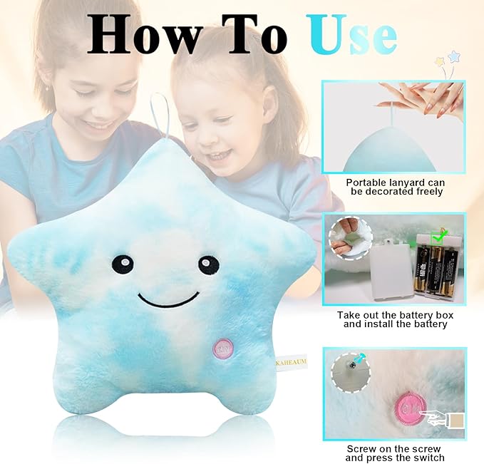 Cute Stuffed Animals Glow Pillow,LED Night Light Up Star Pillows for Kids Decorative Pillow Girls Boys Teens Adults Birthday Christmas Valentines Gift,Kids' Plush Toy Pillows Plushies