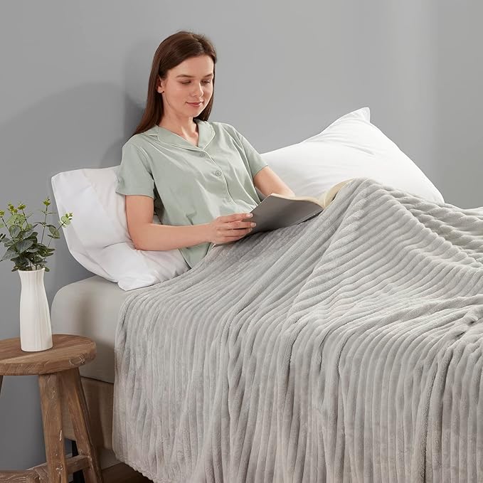 Nestl Light Grey Blanket King Size for Bed - Cozy Warm Fuzzy Blankets for Women, Plush Large Fleece Throws for Girls - Silver, 108 x 90 Inches