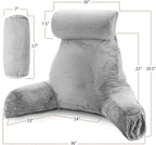 Clara Clark Reading Pillow with Shredded Memory Foam Includes 2 Neck and Lumber Support Pillows, Designed for Sitting Up in Bed and Couch Back and Arms Adjustable Support for Adults & Teens Light Grey