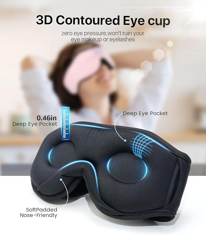 Sleep Headphones 3D Sleep Mask with Bluetooth 5.4 Headphones, Wireless Music Sleeping Eye Mask with Ultra-Thin HD Stereo Speakers for Side Sleepers, Adjustable Blackout & Noise Cancelling for Men