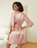 Ekouaer Women's Silk Robe Set V-neck 2 Piece Bridal Party Robes and Satin Bathrobe Set with Pockets