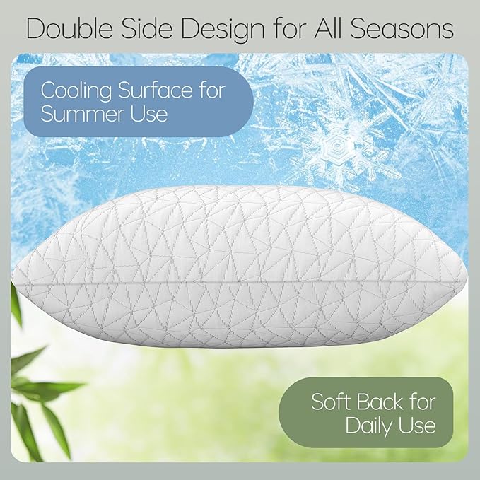 CushyOasis Shredded Memory Foam Pillows, Bed Pillows for Sleeping, King Size Pillows, Cooling Pillow, Stomach and Back Sleepers with Removable Washable Pillowcase (King*1)