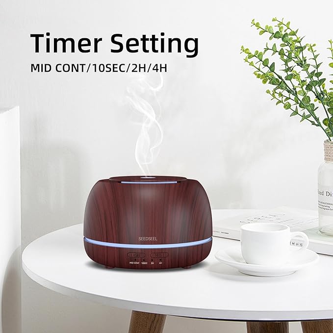 SEEDSEEL 300ML Essential Oil Diffuser, Aromatherapy Diffuser with Remote Control, 4 Timers, 7-Color LED Light and Waterless Auto-Off for Room, Bedroom, Home