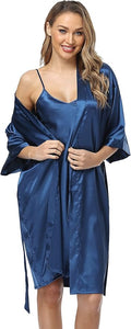 Women's Satin Robes Set with Nightgown Silk Kimono Pajamas 2 Piece Sleepwear Camisole Wedding Bride Gown Set