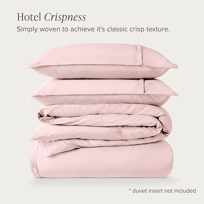 Bare Home 100% Organic Cotton Full Duvet Cover Set - Crisp Percale Weave - Lightweight & Breathable - Cooling Duvet Cover Set (Full, Dusty Pink)