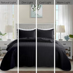 IR Imperial Rooms King Quilt Bedding Set Size (106" x 96") + 2 Pillow Shams (20" x 36"+ 2") - 3 Pcs All Season Lightweight Reversible Microfiber Coverlet Embossed Quilt Bedspread (Black)