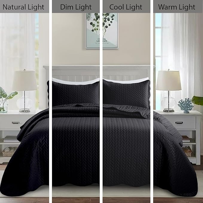 IR Imperial Rooms Twin Quilt Bedding Set (68” x 86”) - Bulk Pack of 10 Wholesale for Hotels, Guest Bedroom & Airbnbs - Lightweight Microfiber Reversible Embossed Quilts Bedspreads (Black)