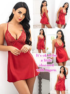 Avidlove Women Lingerie V Neck Sexy Nightwear Satin Sleepwear Lace Chemise Mini Babydoll Nightgown