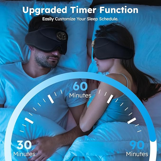 LC-dolida White Noise Sleep Mask, 3D Sleep Headphones with 16 Soothing Sounds, Bluetooth 5.4 Sleep Eye Mask with Timer, Total Blackout Sleeping Headphones for Side Sleeper (Black) (Black)