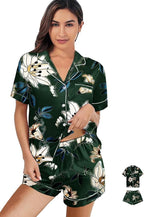 WJing Yi Jia Womens 3Pcs Satin Pajamas Set Floral Silk Pajama Sets Stripe Lounge Set Silky Sleepwear XS-2XL Pjs Long Scarves