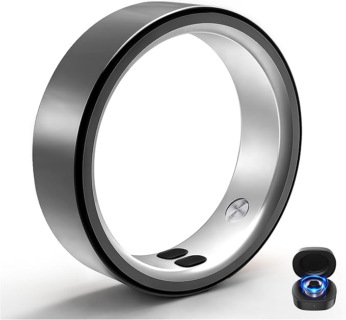Smart Rings for Women Men,Sleep Tracking Wearable,Fitness Tracker Ring with Step/Heart Rate/Blood Oxygen/Distance/Calorie,Clock Vibration,No Subscription Fee,5ATM Waterproof, iOS&Android(Black 7)
