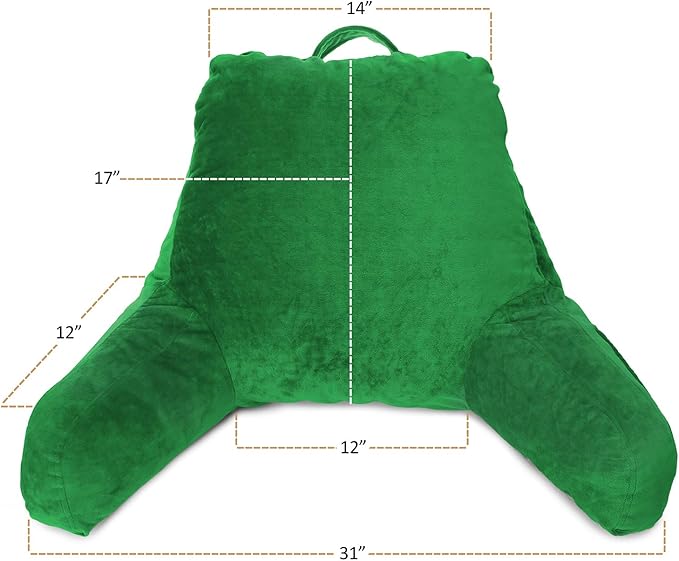 Clara Clark Reading Pillow with Shredded Memory Foam for Sitting Up in Bed and Couch, Back and Arms Adjustable Support for Adults & Teens Backrest Pillows for Reading, with Washable Cover Green