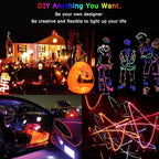 JIGUOOR USB Rechargeable EL Wire 32.8ft/10m (5mx2) Bright Neon Light Strip 360° Illumination Neon Tube Rope Lights for DIY, Festival, Party Decoration, Halloween, Chrismas (32.8ft/10M, Orange)