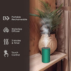 Waterless Essential Oil Diffuser, Battery Powered Mini Scent Air Machine, Aromatherapy Mist Diffuser for Home Room Car Office (Green Aluminum Alloy)