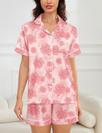 SWOMOG Womens Silk Satin Pajamas Set Short Sleeve Sleepwear Button Down Top and Shorts Loungewear 2 Piece Pjs Set XS-3XL