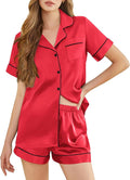 Silk Pajamas for Women Short Sleeve Sleepwear Soft Button Down Loungewear 2 Piece Satin Pjs Shorts Set S-XXL