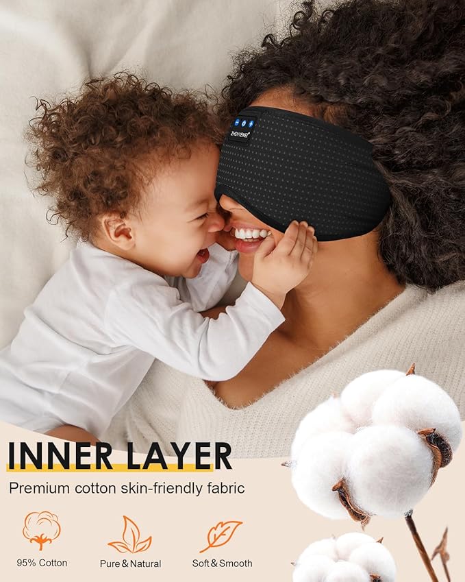 Bluetooth Sleep Headphones Sleep Mask | Breathable Eye Mask for Sleeping | 16hrs Playingtime | Light Blocking Eye Mask |Wireless Music Eye Mask | Best for Sleeper | Travel |Black