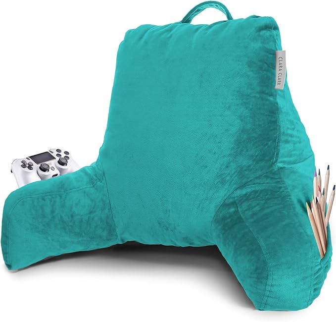 Clara Clark Reading Pillow with Shredded Memory Foam for Sitting Up in Bed and Couch, Back and Arms Adjustable Support for Adults & Teens Backrest Pillows for Reading, with Washable Cover Teal