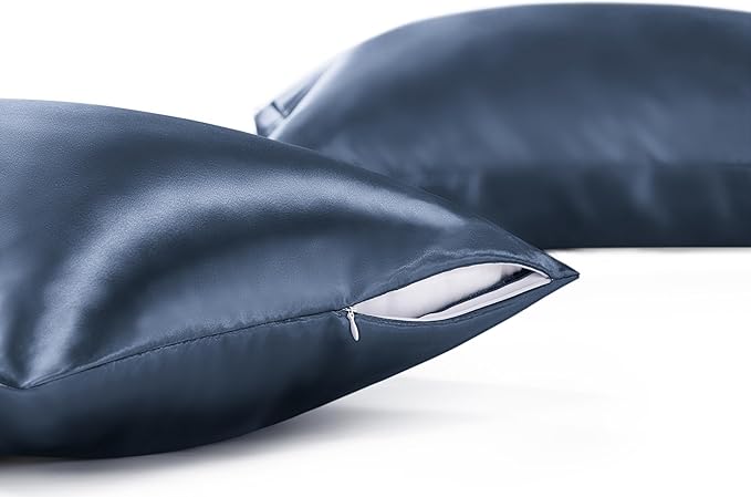 Bedsure Satin Pillowcase with Zipper, Similar to Silk Pillow Cases 2 Pack, Silky & Soft Satin Pillow Cases Standard Size for Hair and Skin, Gifts for Women Men, Blue, 20x26 Inches