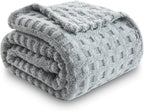 NEWCOSPLAY Super Soft Twin Blanket Grey Premium Silky Flannel Fleece 3D Waffle Checkered Lightweight Bed Blanket All Season Use (Light Grey, Twin(60"x80"))