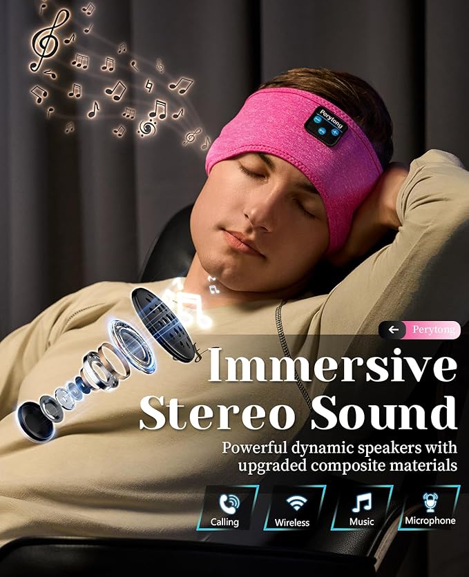 Perytong Sleep Headphones Bluetooth Headband Sleeping Headphones Wireless Sleep Headband with Comfortable Earbuds for Side Sleepers, Sleeping Eye Mask for Women Men Workout Running