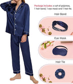 EPLAZA Kids Satin Pajamas Sets Girls Boys Button-Down Silky Pajamas Sleepwear with Hairband Eye Mask Hair Tie
