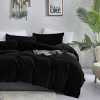 Cottonight Black Velvet Comforter Set King - Flannel Bedding 3 Piece Set, Plush Fluffy Blanket Quilts, Modern Winter Warm Thick Soft Solid Bedding