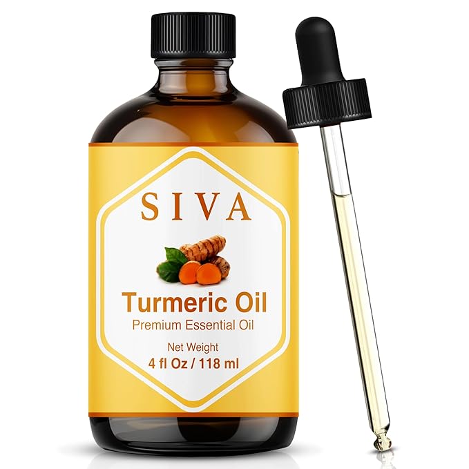 Siva Turmeric Essential Oil - 4 Fl Oz – 100% Natural Turmeric Oil - for Diffuser, Face, Skin Care, Aromatherapy, Hair Care, Scalp and Body Massage - with Dropper