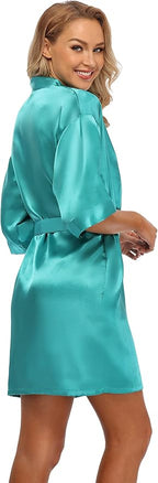 Robe for Women Silky Lightweight Satin Kimono Bride Bridesmaids Wedding Party Robes Dressing Gown Summer Loungewear
