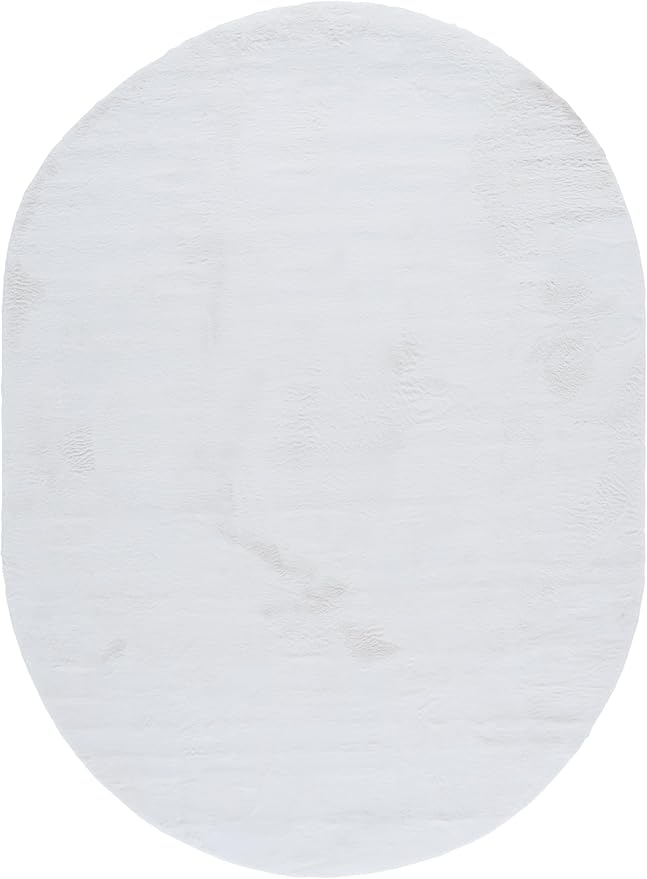 SAFAVIEH Washable Rug Faux Rabbit Fur Shag Collection - 5' x 7' Oval, Ivory, Slip Resistant & Easy Cleaning, Ideal for Living Room, Bedroom, Kids Playroom, Nursery, Dining Space (FRF100A)