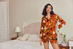 Ekouaer Satin Pajama Set for Women Button Down Pj Set Long Sleeve Top and Shorts 2 Piece Loungewear Summer Soft Sleepwear