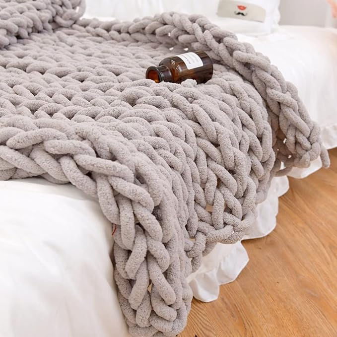 Hand Knit Throw Blanket 39x47 Warm Chunky Knit Bed Throw Soft Chenille Blanket for Sofa Couch Cozy Room Decor Fuchsia