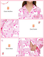 EPLAZA Kids Satin Pajamas Sets Girls Boys Button-Down Silky Pajamas Sleepwear with Hairband Eye Mask Hair Tie
