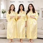 Silk Robes for Women Ankle Length Satin Kimono Robes with Belt Bridemaids Sleepwear Bachelorette Nightgown