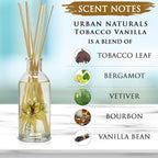 Urban Naturals Tobacco & Vanilla Reed Diffuser Scented Sticks Set | Tobacco Leaf, Bergamot, Vetiver, Bourbon and Vanilla Bean Scented Oils | Decorated with Natural Flowers | Made in the USA