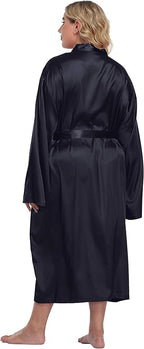 Women's Plus Size Satin Kimono Robes Long Silky Bathrobe Lightweight Sleepwear Wedding Dressing Gown