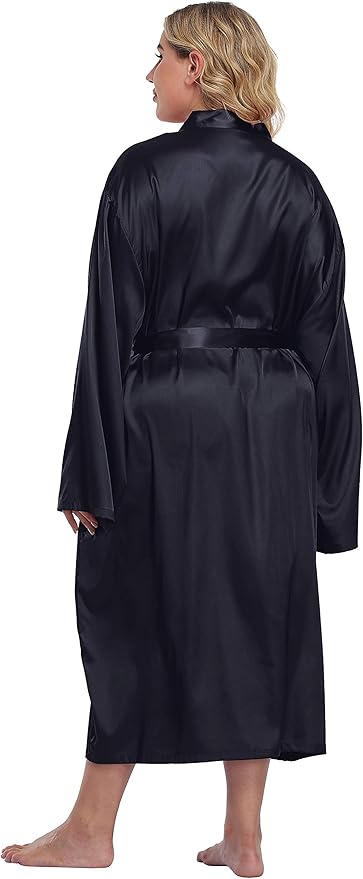 Women's Plus Size Satin Kimono Robes Long Silky Bathrobe Lightweight Sleepwear Wedding Dressing Gown