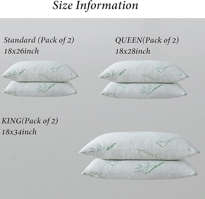HOXXME King Size Memory Foam Pillows Set of 2, Bed Pillow for Sleeping, Firm Pillow Gel for Neck Support, Hotel Quality Bed Rest Pillow with Cooling Zippered Breathable Cover King 2 Pack