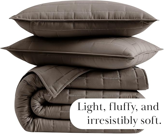 Southshore Fine Living, Inc. Oversized Quilt Bedding Set, Twin XL Quilts with Matching Quilted Pillow Sham, Brick Pattern Stitching, Soft Quilted Coverlet, Lightweight Twin Bedspread Set, Dark Taupe