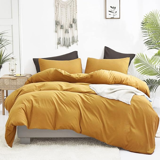 Luxlovery Mustard Yellow Comforter Set King Bedding Comforter Sets Men Women Solid Color Ginger Yellow Blanket Quilts Beathable Soft Cozy Puffy Lightweight Hotel Quailty Bedding Set