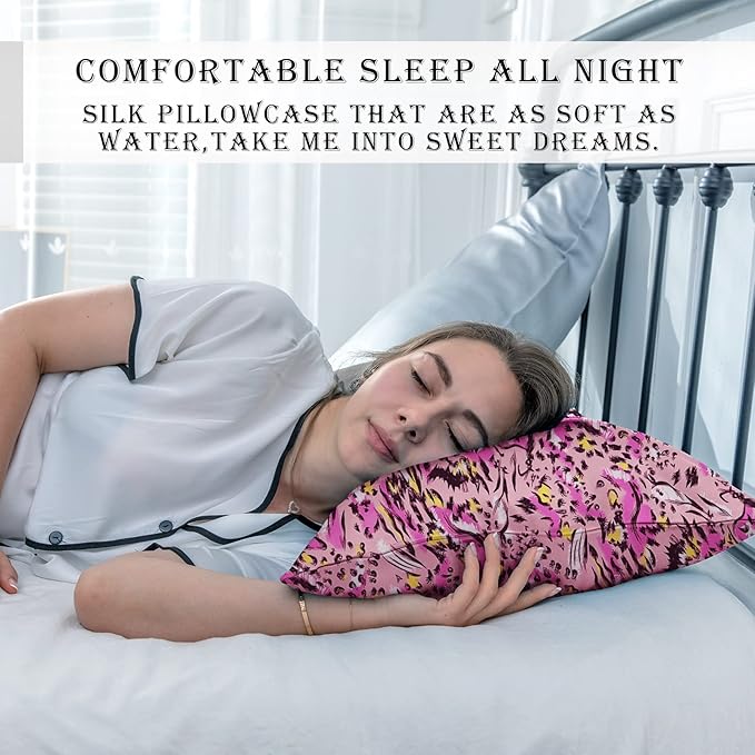 Mulberry Silk Pillowcase for Hair and Skin King Size Leopard Print Silk Pillow Cases with Zipper Soft Breathable Smooth Cooling Silk Pillow Covers for Sleeping (Pink Paint, 20"X 36",1Pcs)