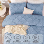 BEDELITE Cornflower Blue Queen Comforter Set - 3 Pieces Boho Pintuck Bedding Comforter Sets, Lightweight Soft & Warm Bed Comforter Queen with 2 Pillowcases for All Season