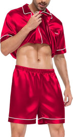 SWOMOG Satin Matching Pajamas Sets Couple Silk Button Down Nightwear Women & Men Short Sleeve Sleepwear 2 Pieces Loungewear