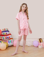 DIPUG 3 Piece Girls Silk Pajamas Set Soft Satin PJs Sleepwear for Comfortable Nights
