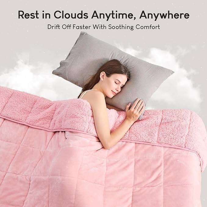 Cottonblue Weighted Blanket 10 lbs Twin Size, Fuzzy Soft Sherpa Fleece Weighted Throw Blankets for Adults Calming and Relax, Cozy Flannel Heavy Blanketwiht Glass Beads for Sofa Bed 48x72 in, Pink