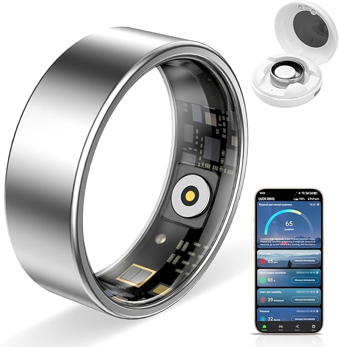 Smart Ring Pro, Fitness Tracker with Heart Rate, Blood Pressure, Stress, Sleep Tracking, Step Tracking, 10ATM Waterproof, Smart Ring for iPhone and Android (Silver 2.0, 13)