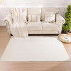 SHACOS Silky Soft Faux Rabbit Fur Area Rug 4'x6' Non Slip Washable Padded Throw Rugs Fluffy Cozy Indoor Modern Carpet for Living Room Bedroom Dining Room Kids Room Dorm Home Decor, Cream
