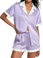Ekouaer Womens Silk Satin Pajamas Set Short Sleeve Sleepwear Button Down Loungewear 2 Piece Pjs Shorts Set