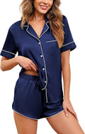 Ekouaer Womens Silk Satin Pajamas Set Short Sleeve Sleepwear Button Down Loungewear 2 Piece Pjs Shorts Set S-5X Plus Size
